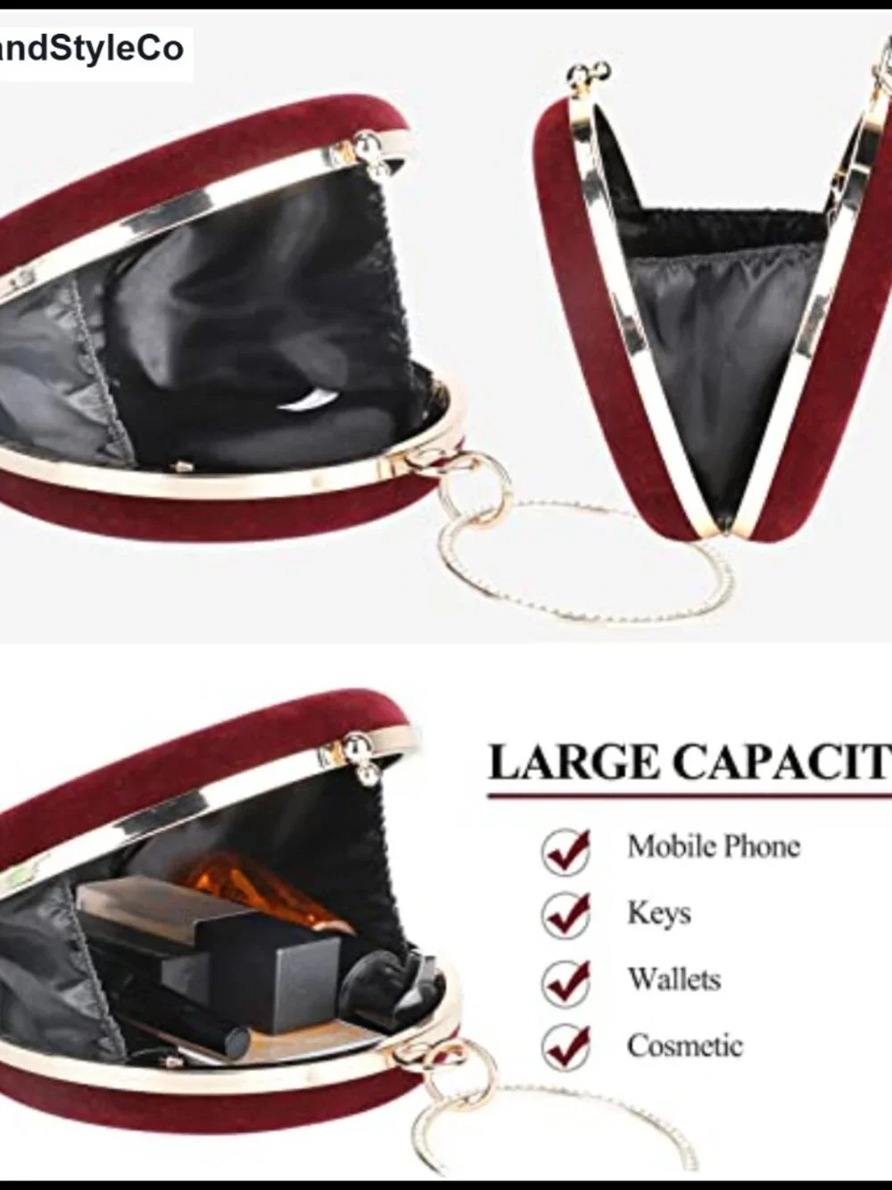 Round Velvet Clutch Purse Formal Evening Bag with Chain